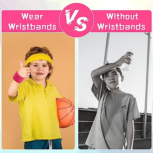 Lounsweer Wrist Sweatbands Bulk for Kids Adult Teams Sweat Bands Sports Wristband Athletic Neon Sweatbands for Football Basketball Tennis Running Gym Party Gifts - color: Rose Red