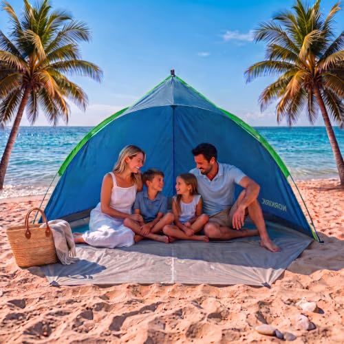 Beach Tent Sun Shelter – UPF 50+ UV Protection, Lightweight Portable Pop-Up Canopy, Windproof Shade with Sandbags, Carry Bag for Beach, Camping & Outdoor Travel (Dark Blue) - color: Dark Blue