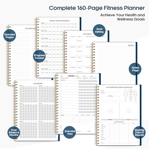Fitness Workout Journal for Women & Men, A5(5.5" x 8.2") Workout Log Book Planner for Tracking, Progress, and Achieving Your Wellness Goals-Navy Blue - color: l.Navy Blue