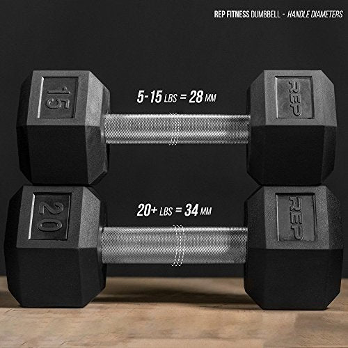 Rep Fitness Rubber Hex Dumbbell(s) - Singles (55LB +) and Pairs (5LB - 50LB) - Low Odor, Fully Knurled Handle - style: 55 LB SINGLE DB