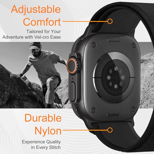 Trail Loop Nylon Band - Compatible with Apple Watch Ultra 2 Band/Ultra Bands 49mm 45mm 44mm Men Women, Braided Elastic Weave Sport Strap for iWatch Ultra 2, iWatch Ultra Series 10 46mm SE/9/8/7/6/5 - color: Trail/Blue Black/Black