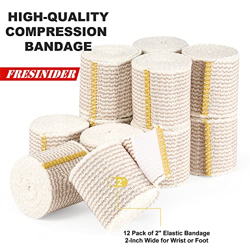 FRESINIDER Premium Elastic Bandage Wrap, 12 Pack 2" Cotton Latex Free Compression Bandage Wrap with Touch Closure at Both Ends, Support & First Aid for Sports, Medical, and Injury Recovery - color: 12 Pack X 2 Inches