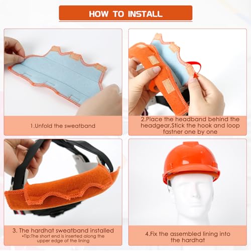 Aolamegs Safe Hard Hat Sweatband- Hard Hat Sweat Bands Washable, Hard Hat Liner Replacement, Flame Retardant Cotton Hard Hat Accessories Sweat for Welding Helmet, Construction Hats, Chainsaw Helmet - color: Orange 5PCS