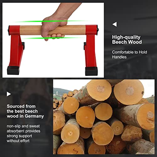 Wood push up bars Parallettes bars Anti-slip Handstand Bars for Calisthenics, Fitness, Floor workouts Solid Wood with Sturdy Metal Bracket, Support 500 lbs - color: Red