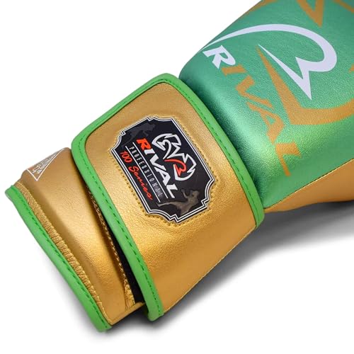 RIVAL Boxing RB100 Professional Bag Gloves, 6mm of D30 Padding, Handcrafted Microfiber, Innovative Wrist Lock 3 System - color: Green/Gold, size: X-Large