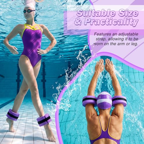 Soulchen Pool Exercise Set Including Long Aquatic Exercise Dumbbells,Pool Ankle Weights,Swim Belt,Water Aerobics Water Aerobics Equipment Set for Full Body Swim Training Kit - color: Purple, size: Middle