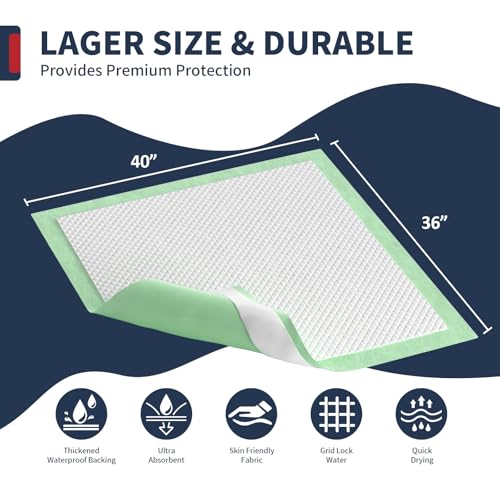Extra Large Bed Pads with Adhesive Strips 40'' X 36'' Disposable Underpads for Incontinence (30 Pads) Ultra-Absorbent & Leak-Proof Chucks Pads for Adults, Elderly and Kids - size: 40"x36"- 30 Count (with Adhesive Stripes)