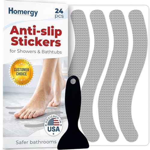 Anti-Slip Shower Stickers - Help Reduce Slipping in Bathtub & Shower, Gray Non-Slip Bath Strips, Strong Adhesive Bathtub Appliques Suitable for Homes with Kids, Adults & Seniors - 24 Pcs - Homergy - color: Calm Gray