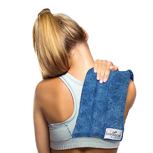 SacksyThyme Microwave Heating Pad for Back, Neck, Menstrual Cramps, Shoulders, Leg Pain Relief - Hot Moist Microwavable Therapy Pack - Blue Unscented Flaxseed Heat Pad Made in USA (Size: 18” x 7”) - size: 18” x 7”