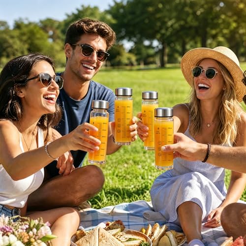 12oz Glass Juice Bottles, 4 Pack | Leakproof stainless steel lids, BPA-free heat resistant glass jars, perfect for juice, smoothies, milk and protein beverages