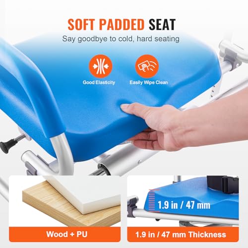 VEVOR Sliding Tub Transfer Bench with 360 Degree Swivel Seat, Sliding Shower Chair with Pivoting Armrest & Padded Seat and Safety Belt, Height Adjustable Bath Chair for Elderly Disabled, 330LBS