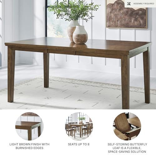 Signature Design by Ashley Counter Height Dining Extension Table, Wood | Seats up to 8, Hardwood solids, Hickory veneers, Engineered wood, Kitchen & dining room tables, Vallister Series - color: Light Brown, style: Counter Height Table