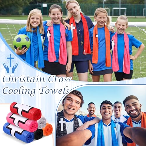 Tiamon 12 Pack Baseball Cooling Towels 40" x 12" Christian Bible Verse Towels Microfiber Softball Chilly Cool Wrap with Religious Cross for Baseball, Softball, Sports, Gym, Yoga, Running, Church Gifts