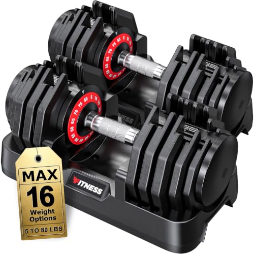 Rendpas Adjustable Dumbbells Set 25/55/80lbs, 10-in-1/16-in-1 Free Weights Set, 1-Second Quick Adjust,Space-Saving Home Gym Strength Training for Men Women - size: 80LBS Pair-16 Weights