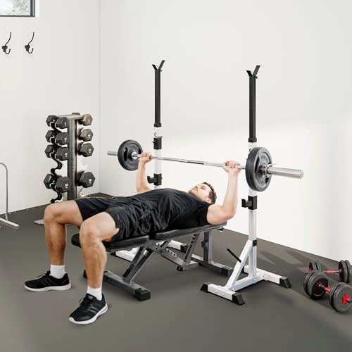 Soozier Pair of Adjustable Squat Rack Standard 53.5"-69.25" Barbell Rack Stand 440lbs Capacity, 2" Steel Heavy Duty Bench Press Rack, Support 3 Sets Barbells Storage