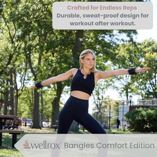 Wellrox Weighted Bangles – Adjustable Ankle and Wrist Weights for Women & Men – Set of Ankle Weights 2 lbs (1 lb Each Wrist Weight) | Weighted Arm Bands for Pilates, Yoga, Running & Walking - color: Stone Black