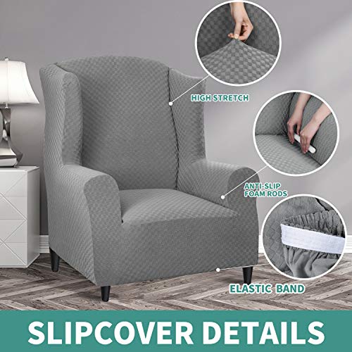 YEMYHOM 1 Piece Stretch Wingback Chair Slipcover Latest Jacquard Design Wing Chair Cover Non Slip Furniture Protector with Foam Rods for Living Room (Wing Chair, Light Gray) - color: Light Gray, size: 1 Pack - Wing Chair