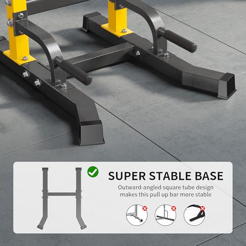 SogesHome Power Tower Pull Up Bar Dip Station for Home Gym 330LB Capacity | Adjustable Height 65.7"-87" Exercise Workout Machine with Comfort Pads & Anti-Slip Grips for Full Body Strength Training - color: Yellow