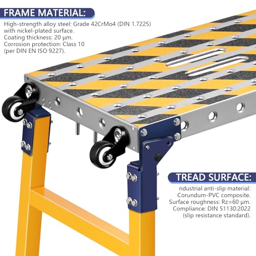 Versatile Portable Steel Work Bench+Step Ladder 2 in 1 | 1102lb Load Capacity Folding Welding Table with Height 23 to 35 inches Adjustable Folding Portable Platform with Non-Slip Mat - size: 47.24" × 14.2"