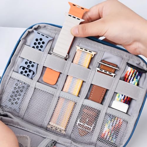 Watch Band Organizer, Watch Band Storage Case, Waterproof Smart Watch Band Organiser Case, Travel Organiser Bag for Watch Bands for Bands and Accessories,Watch Band Pin,Cable,Earphones (Blue) - color: Blue