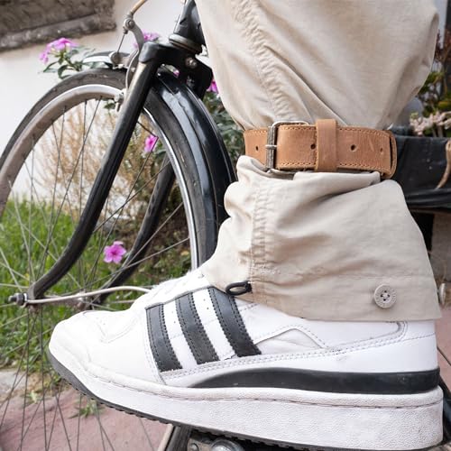Hide & Drink, Set of 2 Rustic Bicycle Ankle Bands, Brass Metal Buckle, Adjustable Straps for Legs, Classic Vintage Gifts for Cyclists, Full Grain Leather, Handmade - color: Single Malt Mahogany
