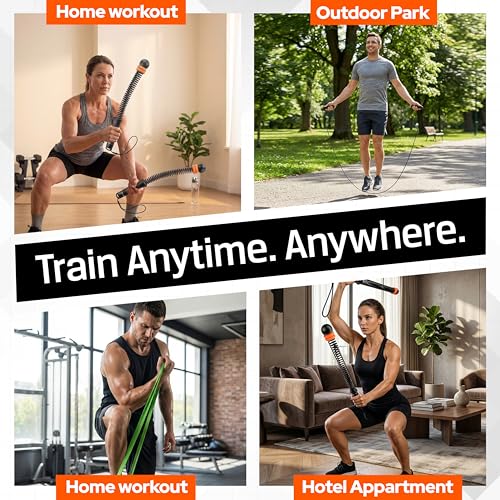 Ropeless Battle Ropes Workout Kit, AfNex Portable 3-in-1 Home Fitness Set with Cordless Weighted Handles, Resistance Bands, Adjustable Jump Rope, Carry Bag, Small Space Cardio & Strength Training Equipment
