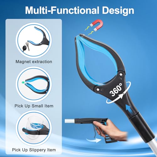 Grabber Reacher Tool - 32” Extra Long Foldable Gripper and Reaching Tool - Heavy Duty Pick Up Stick Grabbers for Seniors, Trash, Surgery Recovery Must Haves Gifts (Blue+Orange 2P) - color: Blue+orange 2p