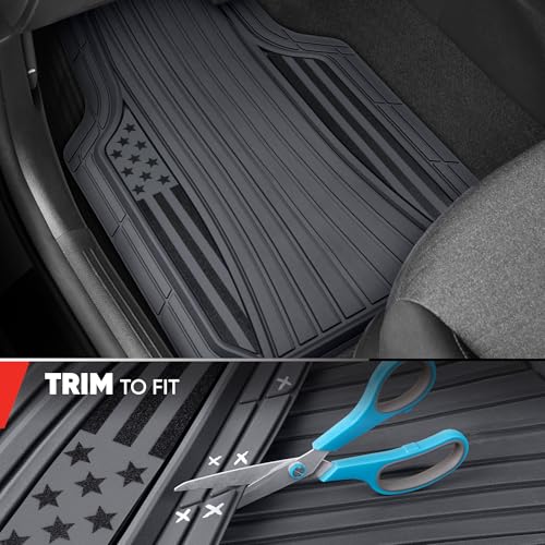 MotorTrend Black Flag Rubber Floor Mats – All Weather Car Mats with American Flag Stars & Stripes Design, Heavy-Duty Automotive Floor Mats for Cars, SUVs & Trucks Grey/Black - color: Grey Flag