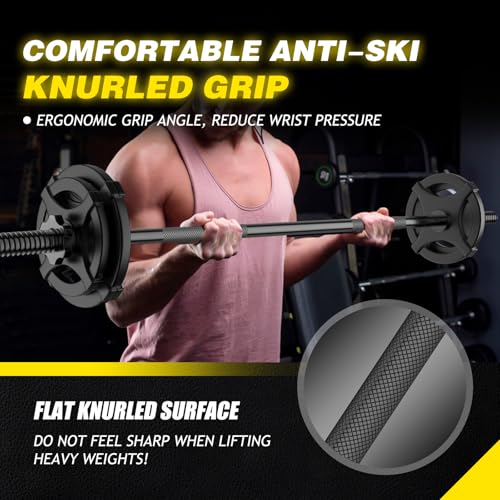 Weight Lifting Bar 57", 1" Standard Straight Barbell Bars Olympic Home Gym | Weightlifting/Strength Training/Squat/Bench Press/Deadlift/Lunges/Hip Thrusts, 2 Star Collars (480lb Weight Capacity) - color: Black