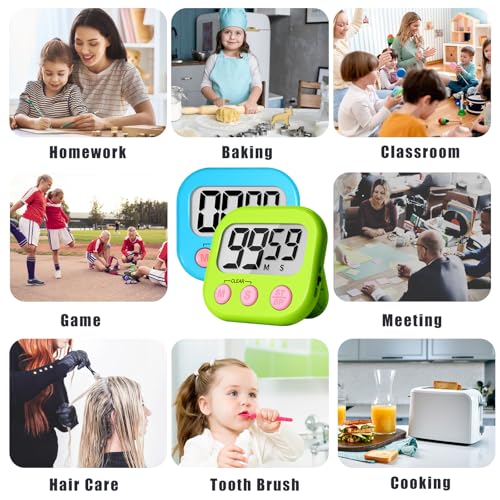 ZILLEEN Classroom Timer for Kids Teachers 2 Pack Digital Timers - color: Blue & Green