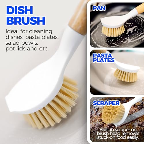 Holikme 6 Pack Dish Brush Scouring Pad Set with Bottle Brush, Dish Brush, Palm Scrub Brush and Straw Brush, Dish Scrubber Long Handle for Dish Bottle Cup Pot Pan Iron Abrasive Cup Brushes, Yellow - color: Yellow