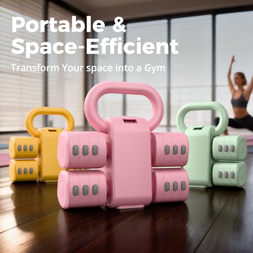 2-in-1 Adjustable Dumbbell Set for Women - 4 Levels (2.2lbs to 12.1lbs) - Home Gym Weights for Women at Home - Fitness Dumbbells - color: Pink