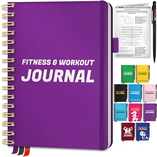 Fitness Journal Royal Purple on 150+ Workouts + Yearly Calendar + 55 Tracking Values - A5 Workout Journal with Fat tracking - Planner to 12 items to track + 7 comparative periods + Goals