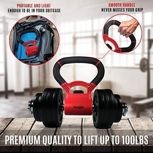 Yes4All Kettlebells Grip, Dumbbell Grip Handle, Convert Dumbbells into Kettlebell for Home Gym, Kettlebell for Weights Plate - color: A. Combo Red - Red