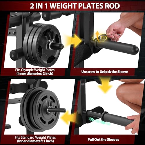 OPPSDECOR Standard Weight Bench Set with Squat Rack, 900LBS Adjustable Bench Press Set with Leg Extension and Leg Curl, Foldable Flat Incline Decline Workout Bench for Home Gym Full Body Training - color: Scarlet