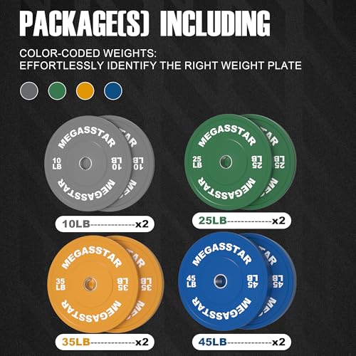 Olympic Bumper Plates, 2-Inch Rubber Weight Plates Set – Color-Coded Heavy Duty Bumper Plates for Home Gym, Strength Training & Weight Lifting - size: 70LBS SET(10LBSx2,25LBSx2)