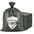Heavy Duty Sand Bags Pack of 12, Army Green Empty Sandbags with Built-In Ties, Woven Polypropylene UV Protection 1600 Hours, Fillable Bags for Flood Control, Weight, 18x24 inches, 60 Pounds Volume - size: 18"W x 24"L, style: Pack of 12