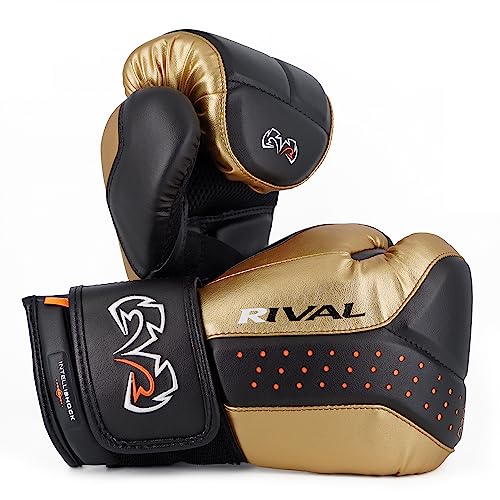 RIVAL Boxing RB10 Intelli-Shock Bag Gloves, Hook and Loop Closure - Ergonomic Fit, 1.25” of Closed Cell Foam for Intense Bag Use - color: Black/Gold, size: X-Large