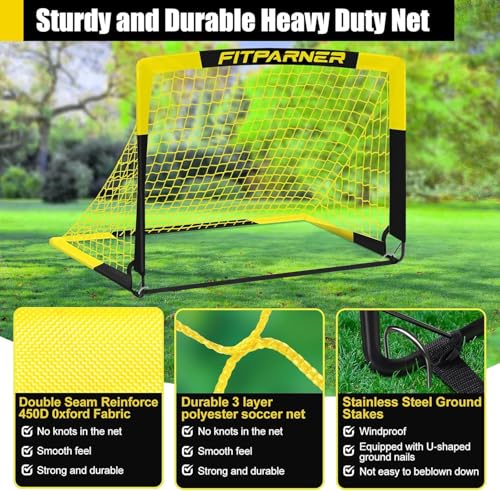 Kids Soccer Goals for Backyard Set - 2 Pack of Portable Pop Up Soccer Nets with Ball,Cones,Complete Training Equipment Kit for Toddler,Youth,Kids Age 3-14,Outdoor Sports Game - color: Yellow Black, style: 4x3FT