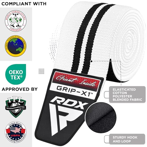 RDX Knee Wraps for Weightlifting, 78” Elasticated Straps Power Lifting Leg Press Support Gym Fitness Squats Workout Men Women - color: White