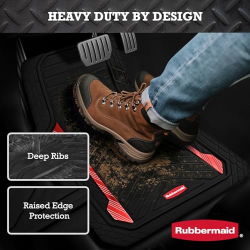 Rubbermaid Car Floor Mat, Heavy Duty All-Weather Car Mats Full Set with Dual-Tone Red Aluminum Inserts – Universal Fit, Anti-Slip Backing, Trim-to-Fit for Most SUV, Sedan, Van - color: Red