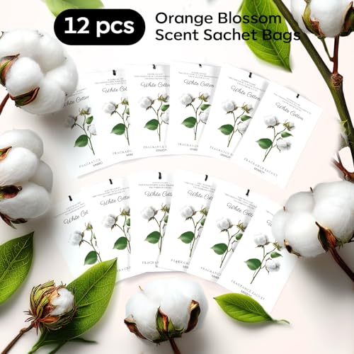 MYARO 12 Packs Scent Sachets for Closet Clothes Storage - White Cotton Fragrance Long Lasting Home Air Freshener Odor Deodorizer - color: White Cotton