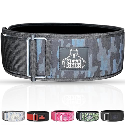 Bear Grips Weight Lifting Belt, Weightlifting Belt for Women, Weight Belt For Men Gym Belt With Locking Buckle, Nylon Belt, Squat Belt, Deadlift Belt, Workout Belt, Exercise Belt for Back Support - color: Black Camo, size: Medium