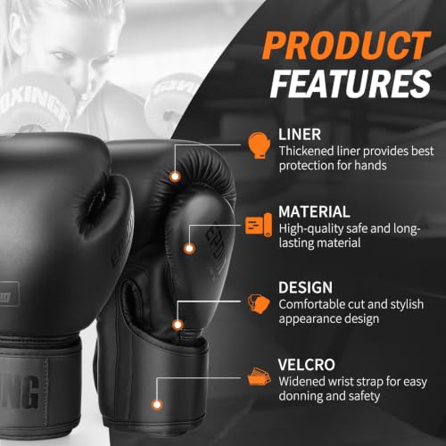 Boxing Gloves for Men&Women,Training,MMA,Sparring,Muay Thai,8oz-16oz - color: Black, size: 10oz