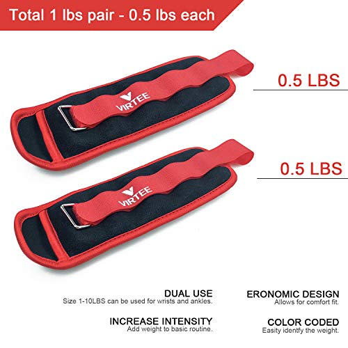 Ankle/Wrist Weights for Women, Men, Kids - Arm Leg Weights Set with Adjustable Strap - Running, Jogging, Gymnastic, Physical Therapy, Fitness - Choice of 1 lb 2 lbs 3 lbs 4 lbs 6 lbs 8 lbs 10 lbs - style: 1 lbs pair (0.5 lbs each), Red