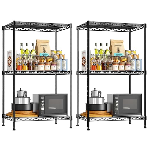 DurayLoly 3 Tier Metal Wire Storage Shelves,Adjustable Small Wire Shelving Unit,Utility Storage Rack for Kitchen,Bedroom,Laundry Room,Pantry & Office,17.7”Wx11.8”Dx35.4”H,Black,2pc - size: Black-17.7”W × 11.8”D × 35.4”H（2P）