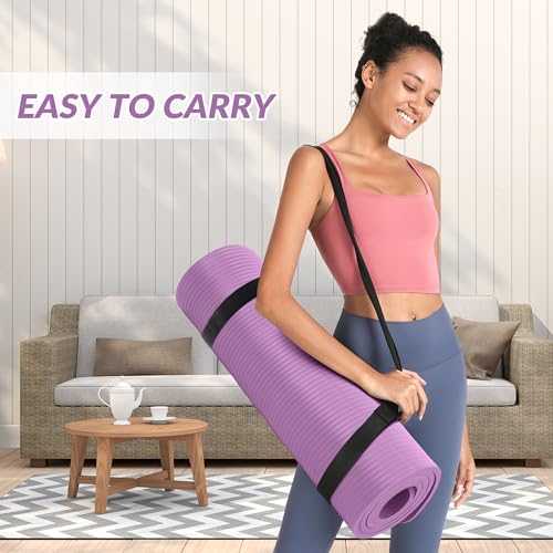 Signature Fitness Extra Thick High-Density Foam Yoga Mat – Multiple Thicknesses (1/2" & 1") / Multiple Colors – Double-Sided Non-Slip Surface – with Carrying Strap for Pilates, Yoga & Home Workouts - color: Taro Purple-1/2"thick