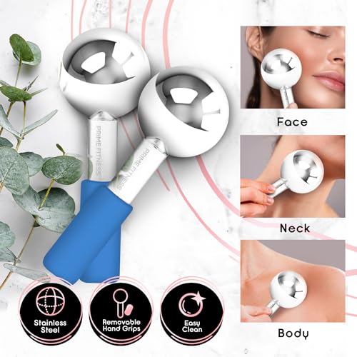 Ice Globes for Facials | Unbreakable Steel Cooling Roller | Cryo Sticks for Face | Massager for Face Neck & Eyes | Skin Care for Dark Circles, Puffiness, Wrinkles, Collagen Production (Blue) - color: Blue