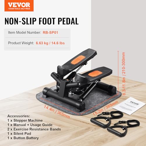 VEVOR Stair Stepper, Mini Stepper for Exercise at Home, Hydraulic Fitness Stepper with Resistance Bands, Full Body Workout Cardio Equipment, Stair Climber - style: Twisting Stepper