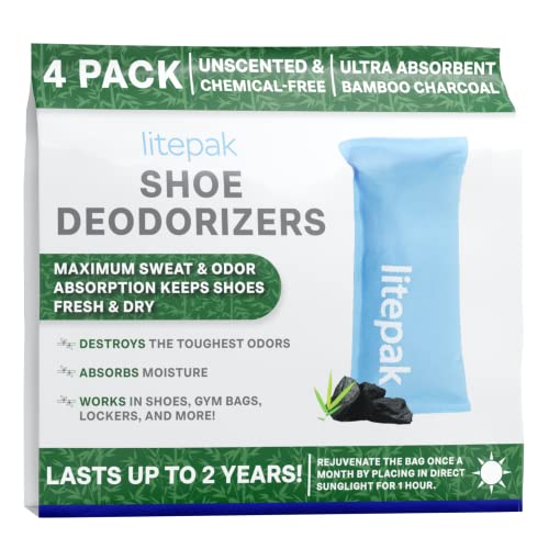 Litepak Shoe Deodorizer and Odor Eliminator Activated Charcoal Odor Absorber for Shoes and Gym Bags, Natural Bamboo Air Freshener for Boots, Closet Or Car (16 Pack) - size: 16 Count (Pack of 1)